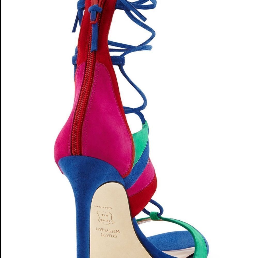 Stuart Weitzman Legwrap Colorblock Suede Sandals - Picture 4 of 12